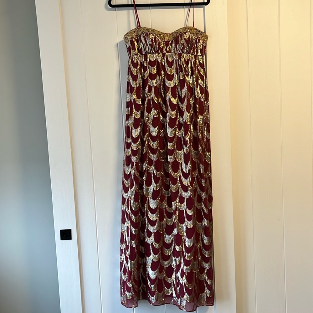 Aidan Mattox Beaded Burgundy and Gold Gown